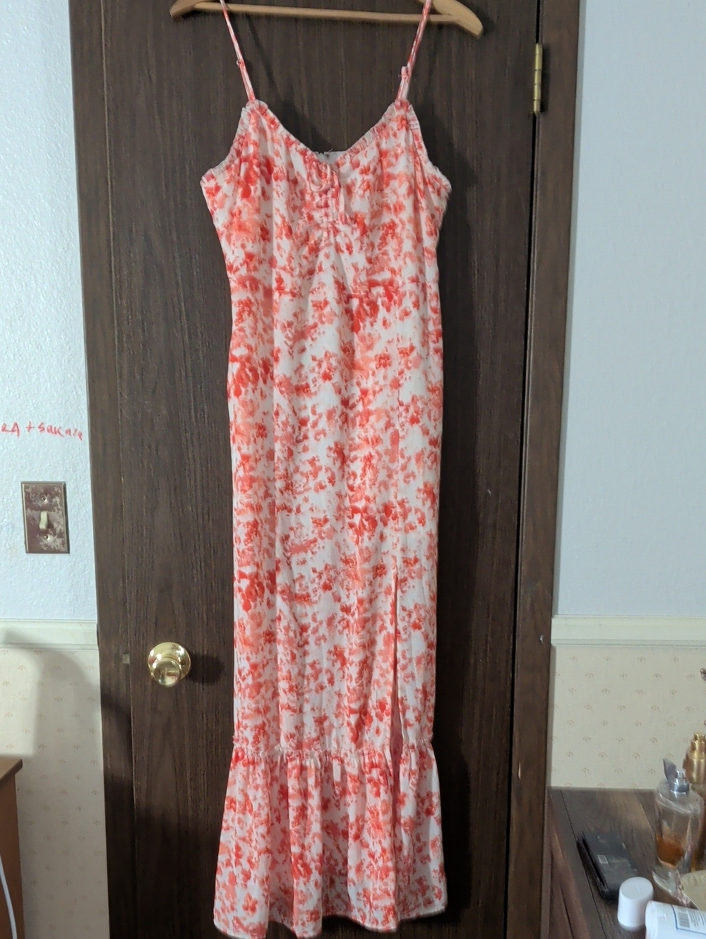 Chelsea28 Coral and White Printed Maxi Dress with Ruffle Hem